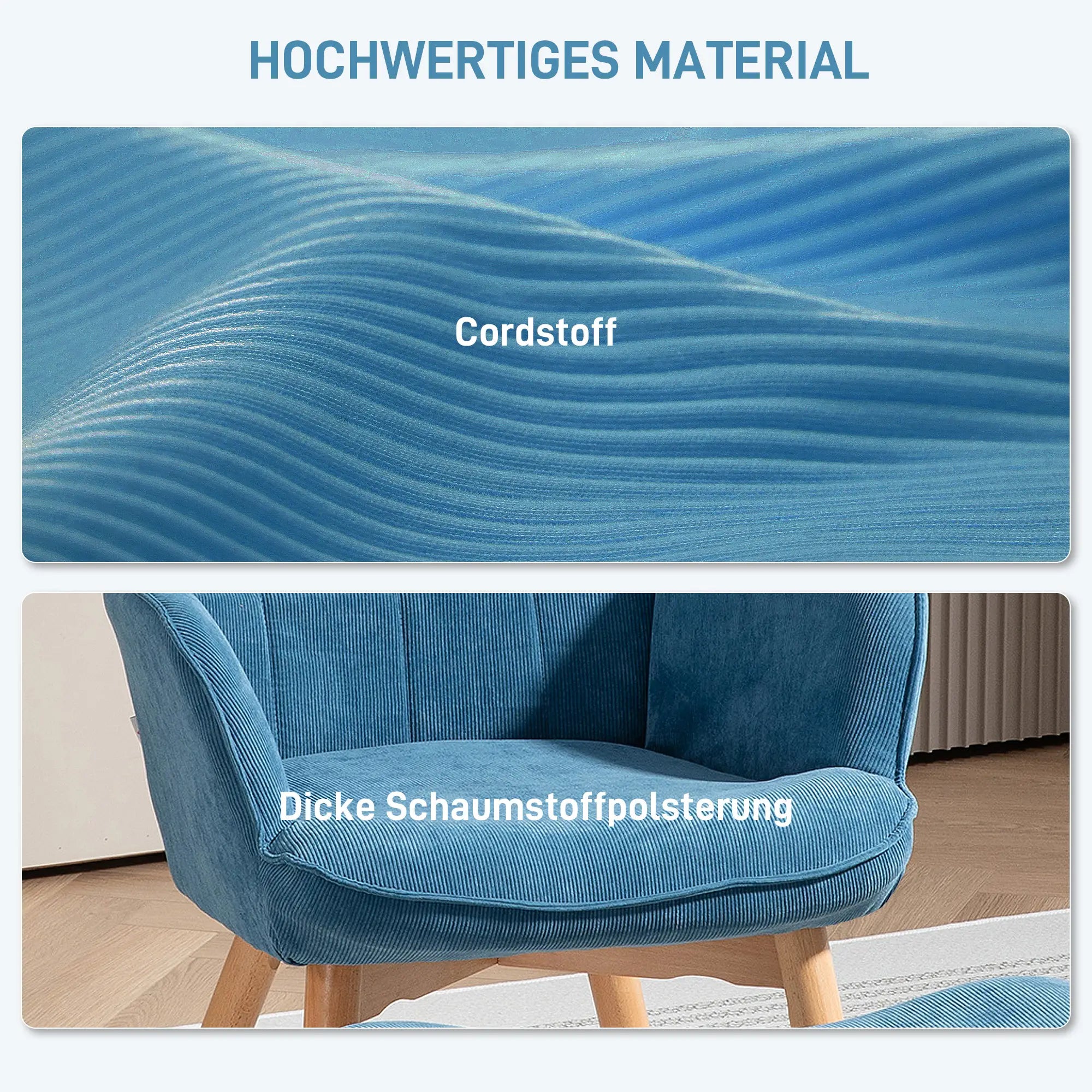 Poltrona relax HOMCOM con poggiapiedi design accattivante gambe in alto velluto a coste blu