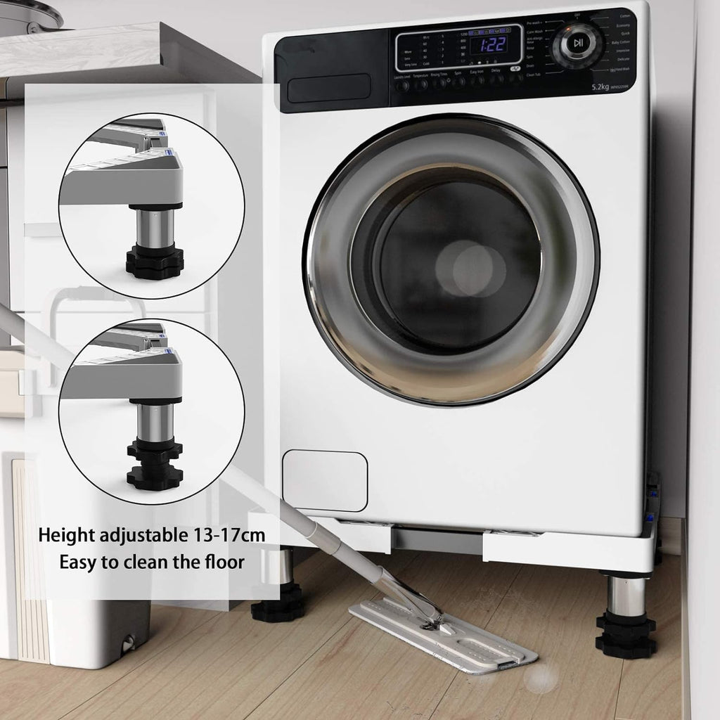 DEWEL Base Regolabile per Lavatrice, Carico Massimo 300KG, Supporto Piedistallo per Asciugatrice, Frigorifero, Congelatore, Larghezza 45-65cm, Altezza 18–22cm, Bianco