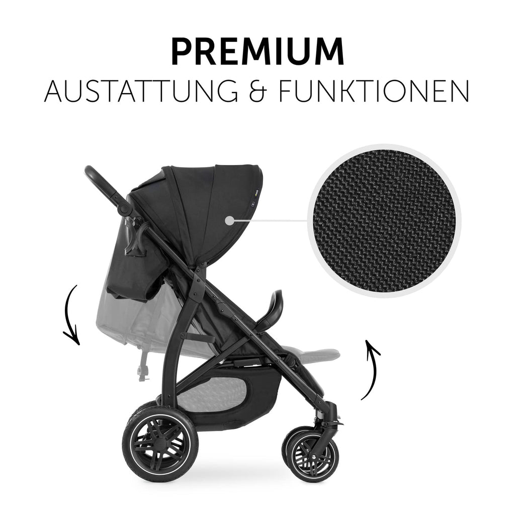 hauck Buggy Rapid 4D für Kinder ab Geburt bis 22 kg mit Liegefunktion, Gummireifen, Getränkehalter, UPF 50+, Klein Zusammenklappbar, XL Korb bis 3 kg (Black)