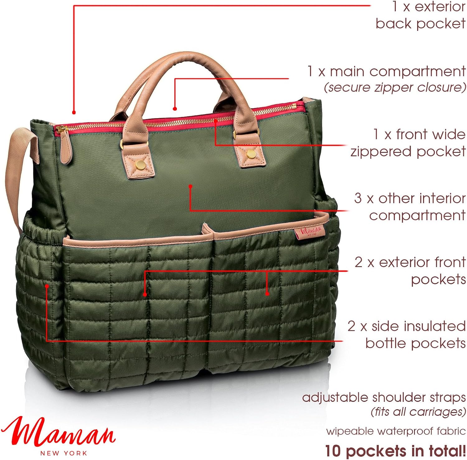 Maman Designer-Wickeltasche, mit passender Wickelunterlage, patentiert, Grün (Grün ), Einheitsgröße