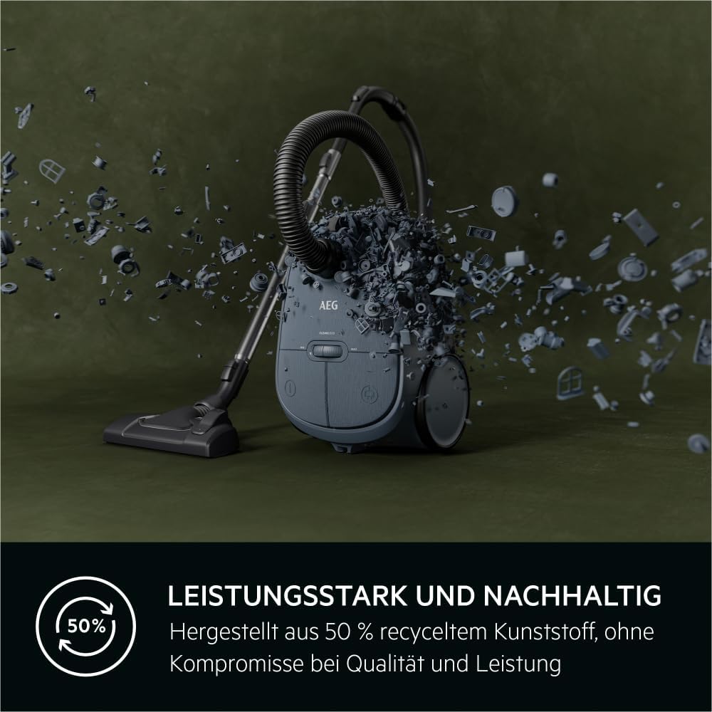 AEG CLEAN 6000 AB61C2DB Aspirapolvere con sacco / elevata potenza di aspirazione / include bocchetta per imbottiti / 50% plastica riciclata / ideale per proprietari di animali domestici / pulizia di tappezzeria / cavo da 12 m / 750 W / Blu