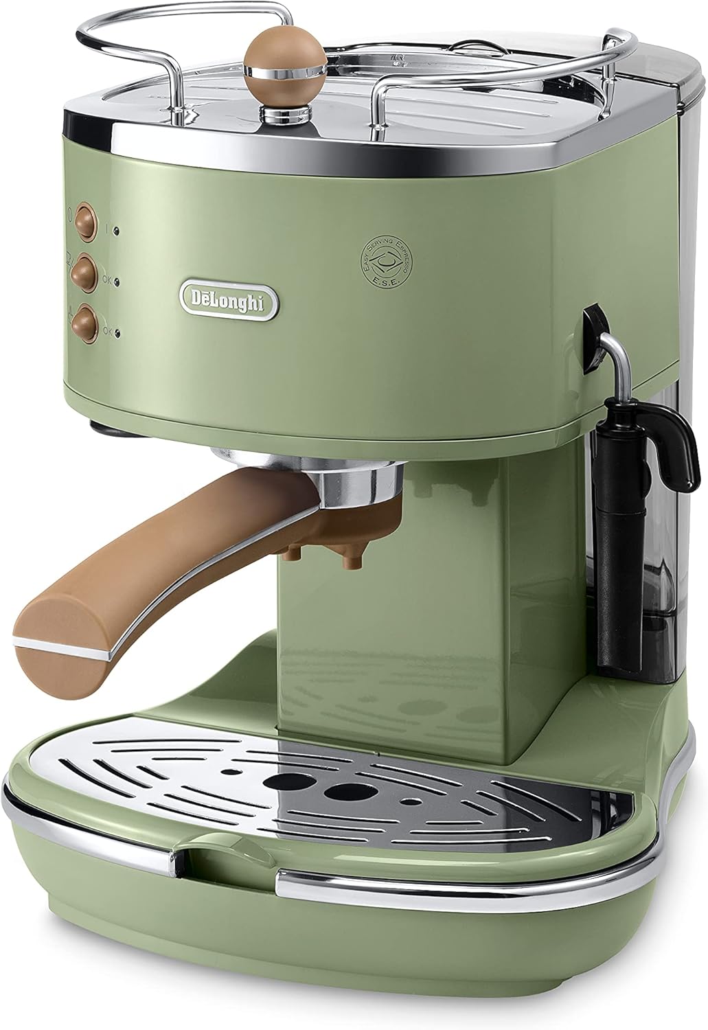 De'Longhi Icona Vintage ECOV 311.GR – Macchina da Caffè Espresso con Funzione Cappuccino, Design Retrò, con Montalatte Manuale, per Caffè in Polvere o Cialde E.S.E., Serbatoio dell’Acqua da 1,4 Litri, Verde