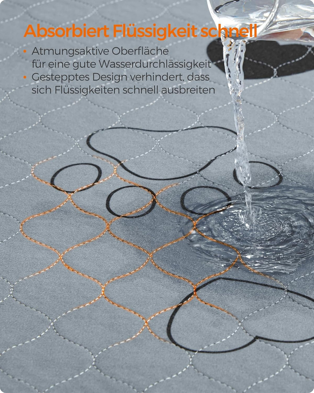 Feandrea Welpen-Unterlagen waschbar, Wiederverwendbare Matten für Hunde, 152 x 122 cm, 2er Set, XL, Hundetoilette, auslaufsicher, rutschfest, super saugfhig, Katzen, Kaninchen, grau PTD048G01