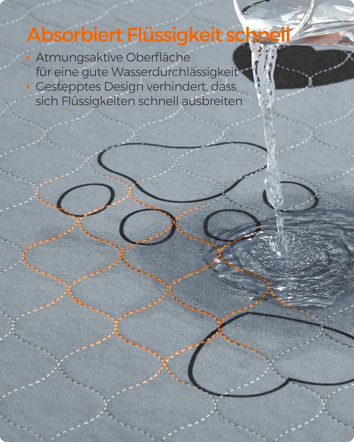 Feandrea Welpen-Unterlagen waschbar, Wiederverwendbare Matten für Hunde, 152 x 122 cm, 2er Set, XL, Hundetoilette, auslaufsicher, rutschfest, super saugfhig, Katzen, Kaninchen, grau PTD048G01