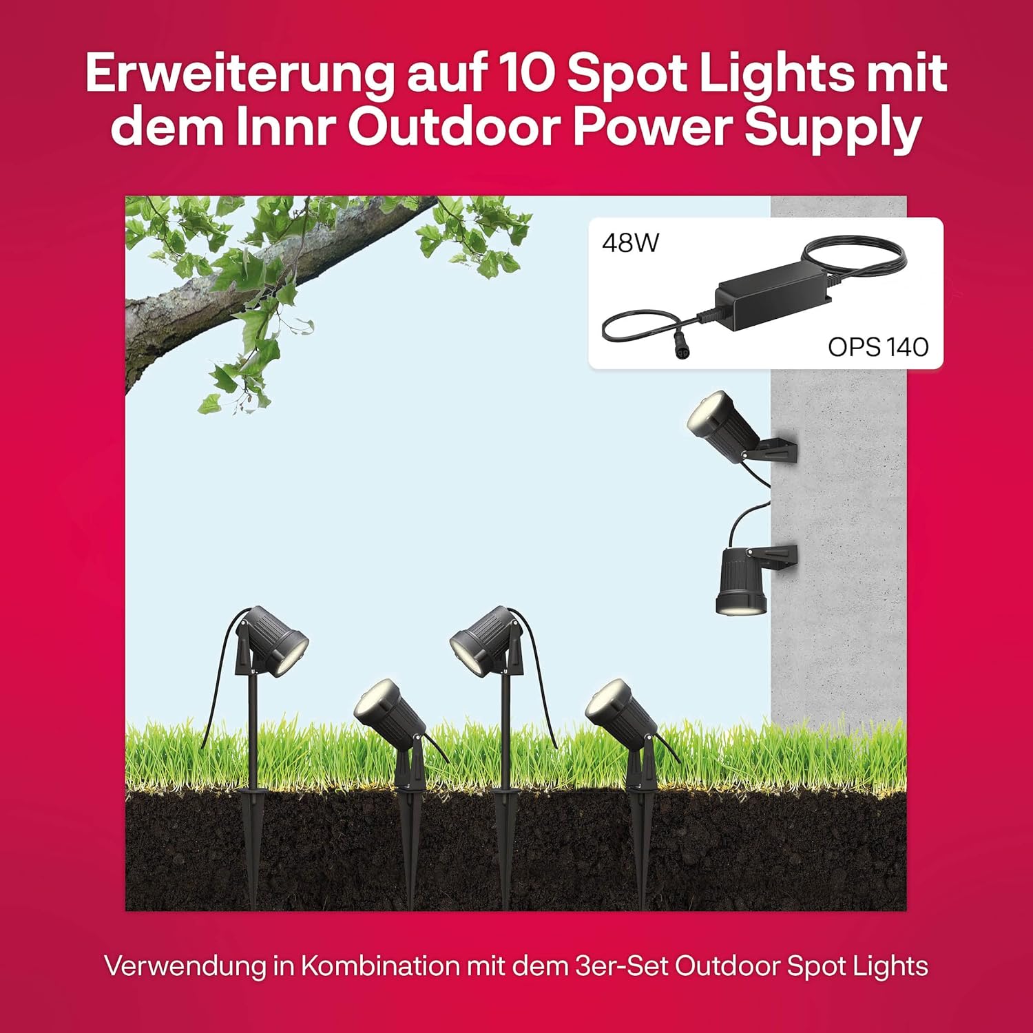 innr Smart Gartenstrahler, Zigbee, Funktioniert mit Hue* und Alexa (Bridge erforderlich), White & Color, LED Strahler, Spotlicht außen, Außenlampe, IP67 wasserdicht, Komplettset (3-Pack)