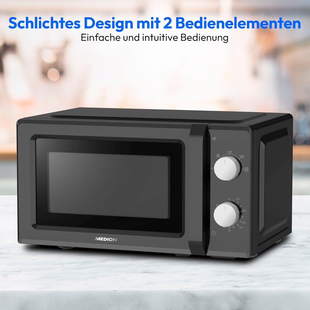 MEDION Mikrowelle, ca. 700 Watt Leistung, ca. 17 Liter Kapazitt, 6 Stufen, Auftaufunktion, MD 15644, schwarz/silber