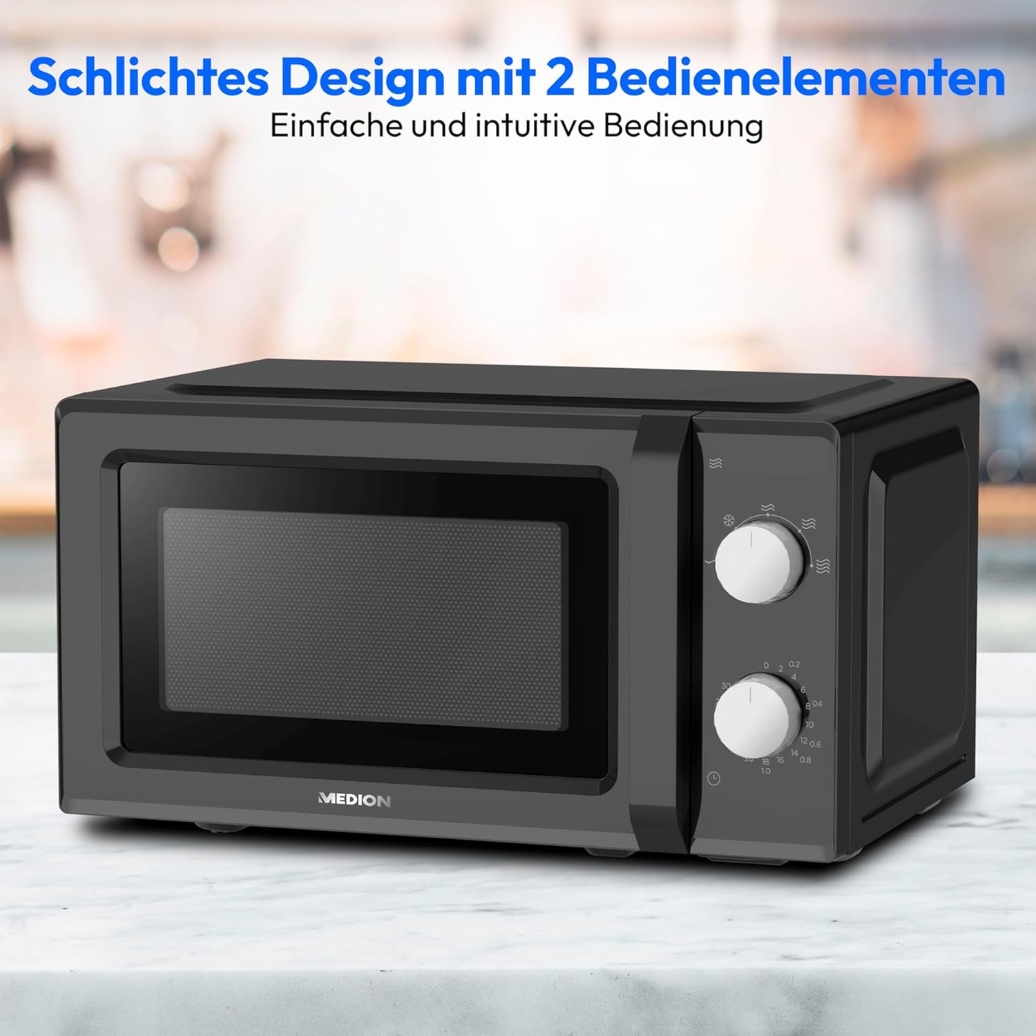 MEDION Mikrowelle, ca. 700 Watt Leistung, ca. 17 Liter Kapazitt, 6 Stufen, Auftaufunktion, MD 15644, schwarz/silber