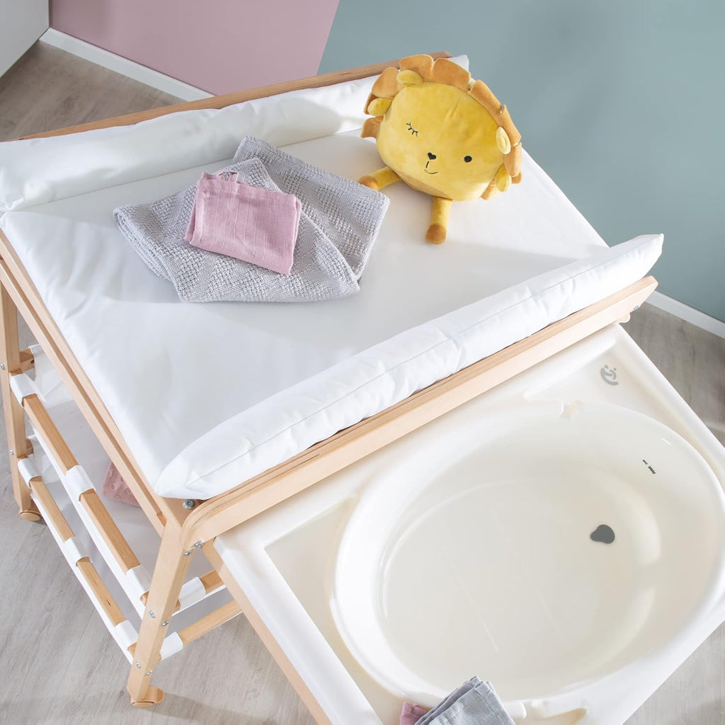 roba Fasciatoio da Bagno Combinato + Materassino Fasciatoio Style grigio - Fasciatoio Mobile Combinato con Vasca Integrata - con piano fasciatoio estraibile - Legno bianco