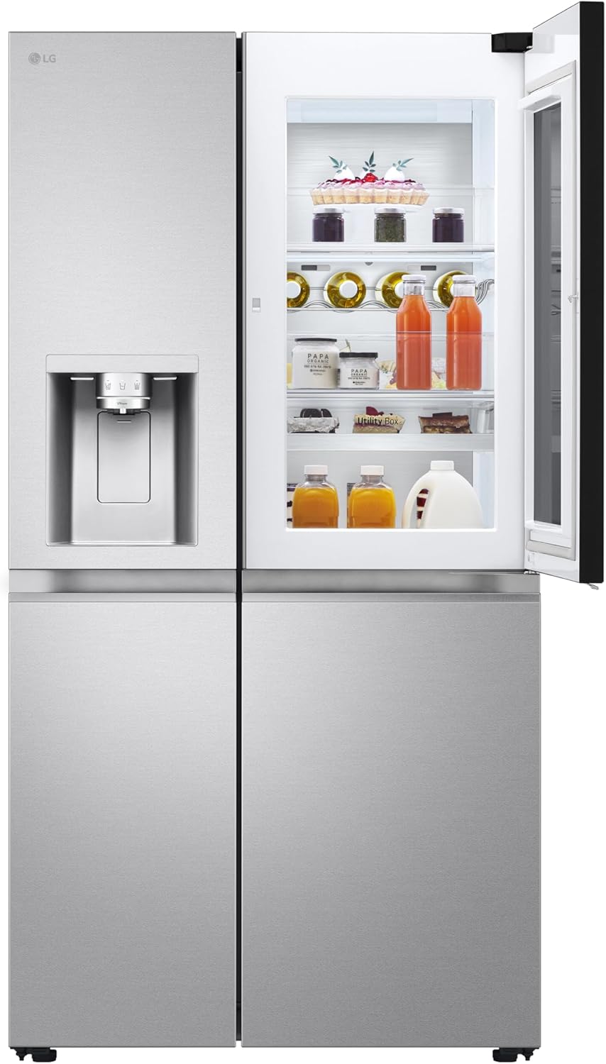 LG GSGV81PYLL Frigorifero Side by Side, Classe E, 635 L, Instaview, Frigorifero con congelatore, Dispenser ghiaccio, ghiaccio tritato, acqua, Total NoFrost, Smart Inverter Compressor, Wi-Fi