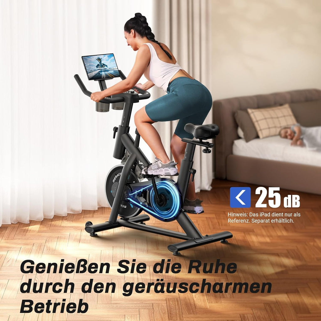 MERACH Cyclette con Resistenza Regolabile, Bici da Allenamento Silenziosa con Monitor LCD Migliorato, Supporto per Tablet, Cyclette da Interno per Cardio Fitness a Casa, App Dedicata, Fino a 136 kg