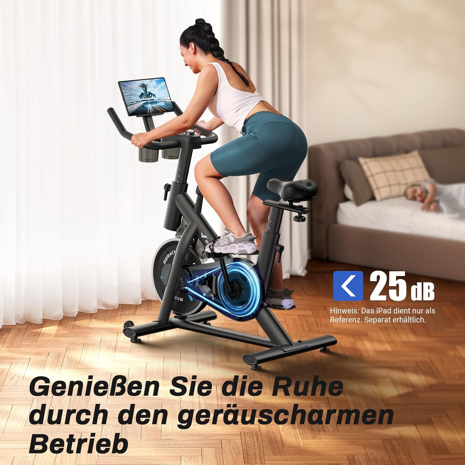 MERACH Cyclette con Resistenza Regolabile, Bici da Allenamento Silenziosa con Monitor LCD Migliorato, Supporto per Tablet, Cyclette da Interno per Cardio Fitness a Casa, App Dedicata, Fino a 136 kg