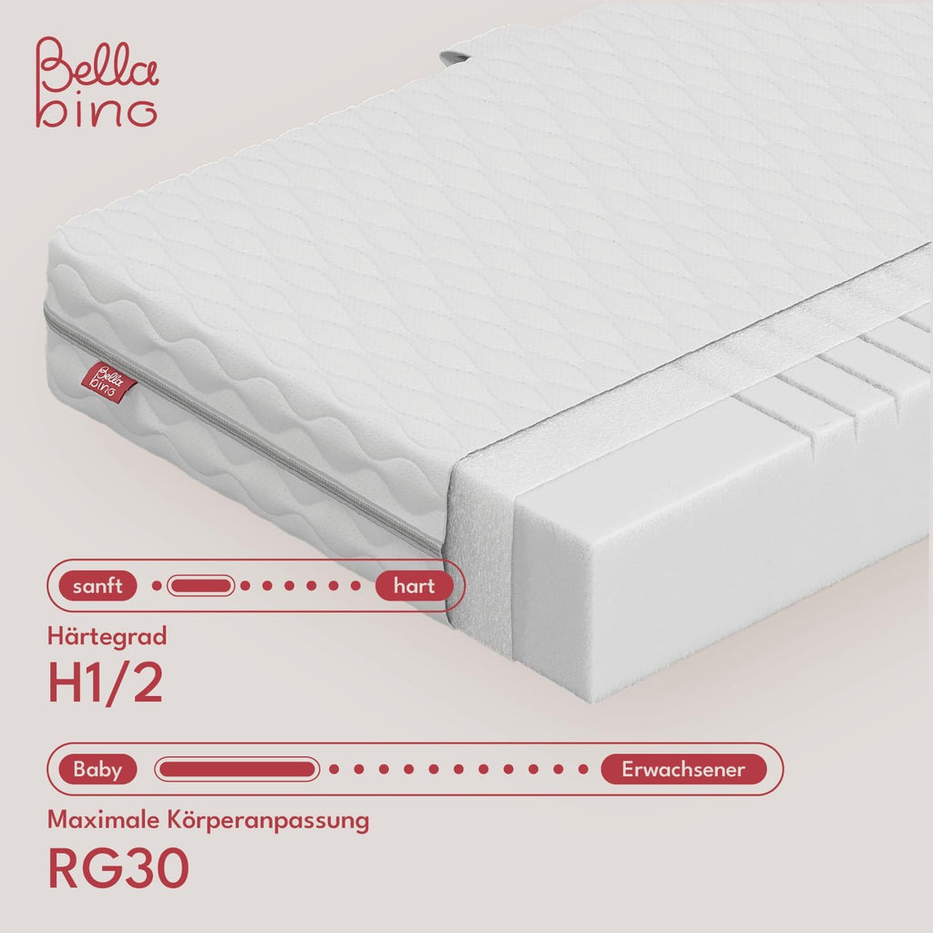 Bellabino Lettino per bambini Bia 140x200 cm, letto a capanna per bambini con protezione anticaduta e rete a doghe arrotolabile, letto a terra Montessori bianco in legno massello di pino
