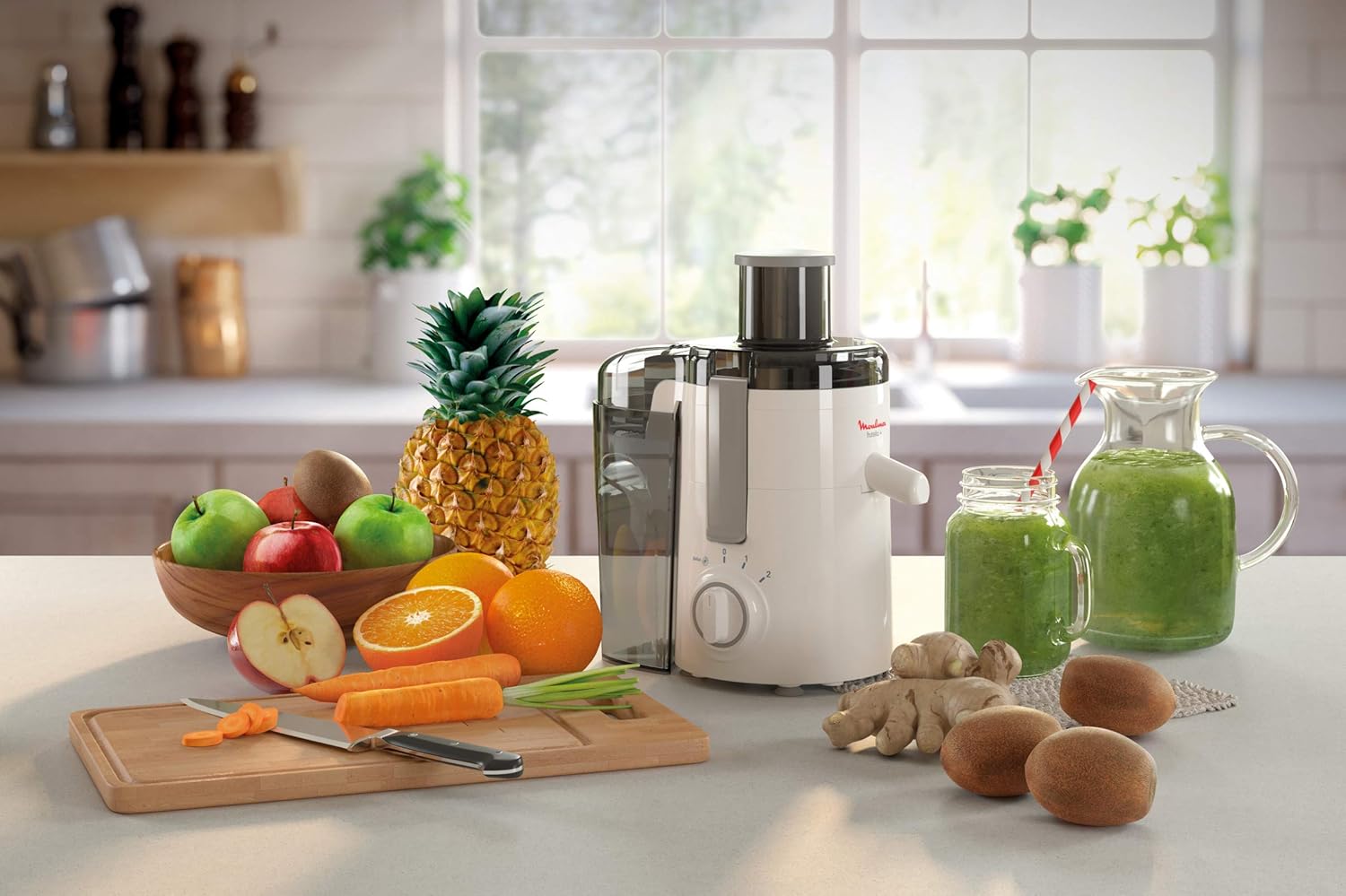 Moulinex JU3701 Frutelia+ Entsafter mit breiter ffnung, leicht zu reinigen, 2 Geschwindigkeiten und Pulsmodus, 350 W
