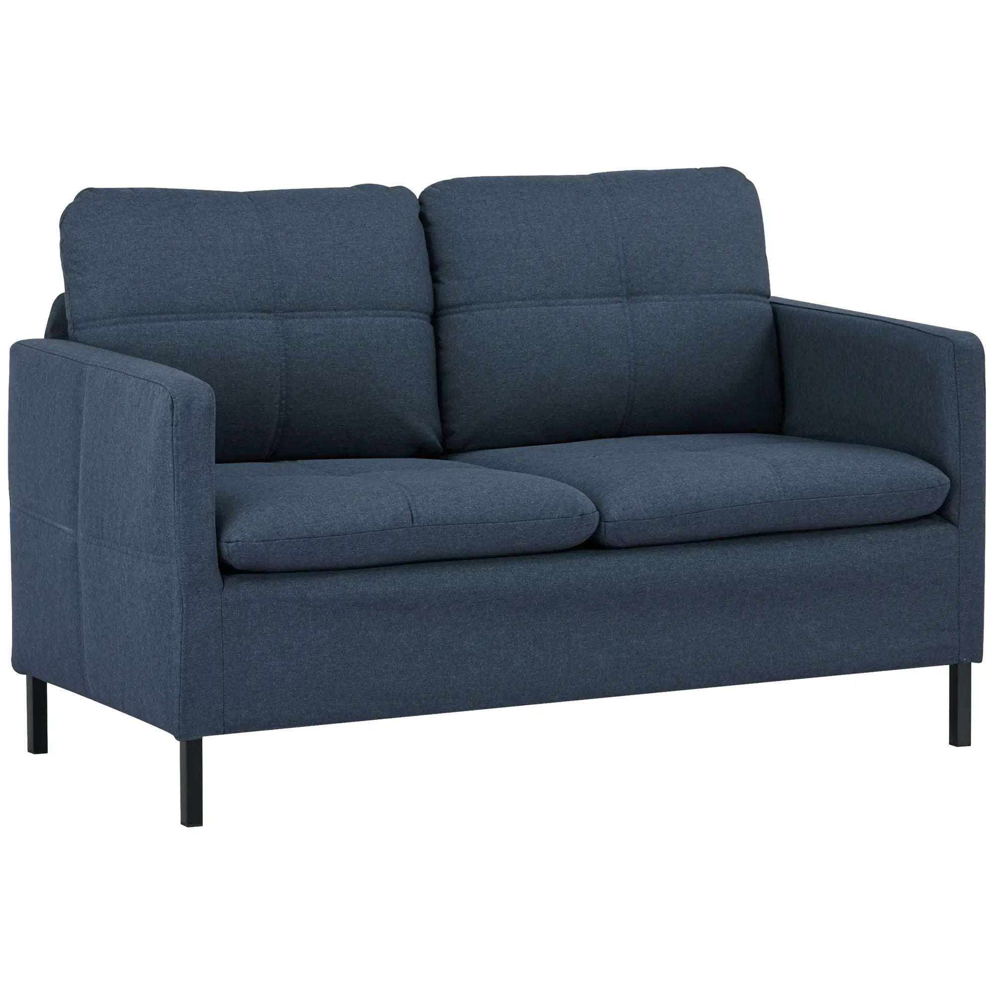 HOMCOM Divano a 2 Posti con Effetto Lino e Gambe in Acciaio, Blu Scuro