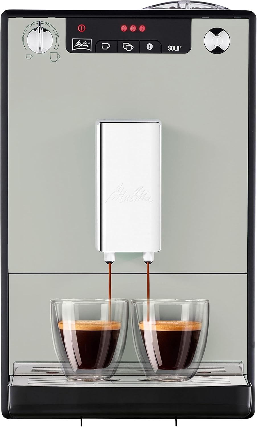 Melitta Solo - Macchina da caffè automatica con beccuccio regolabile in altezza, macchina da caffè piccola con serbatoio dell'acqua rimovibile, per es. espresso o caffè crema, argento
