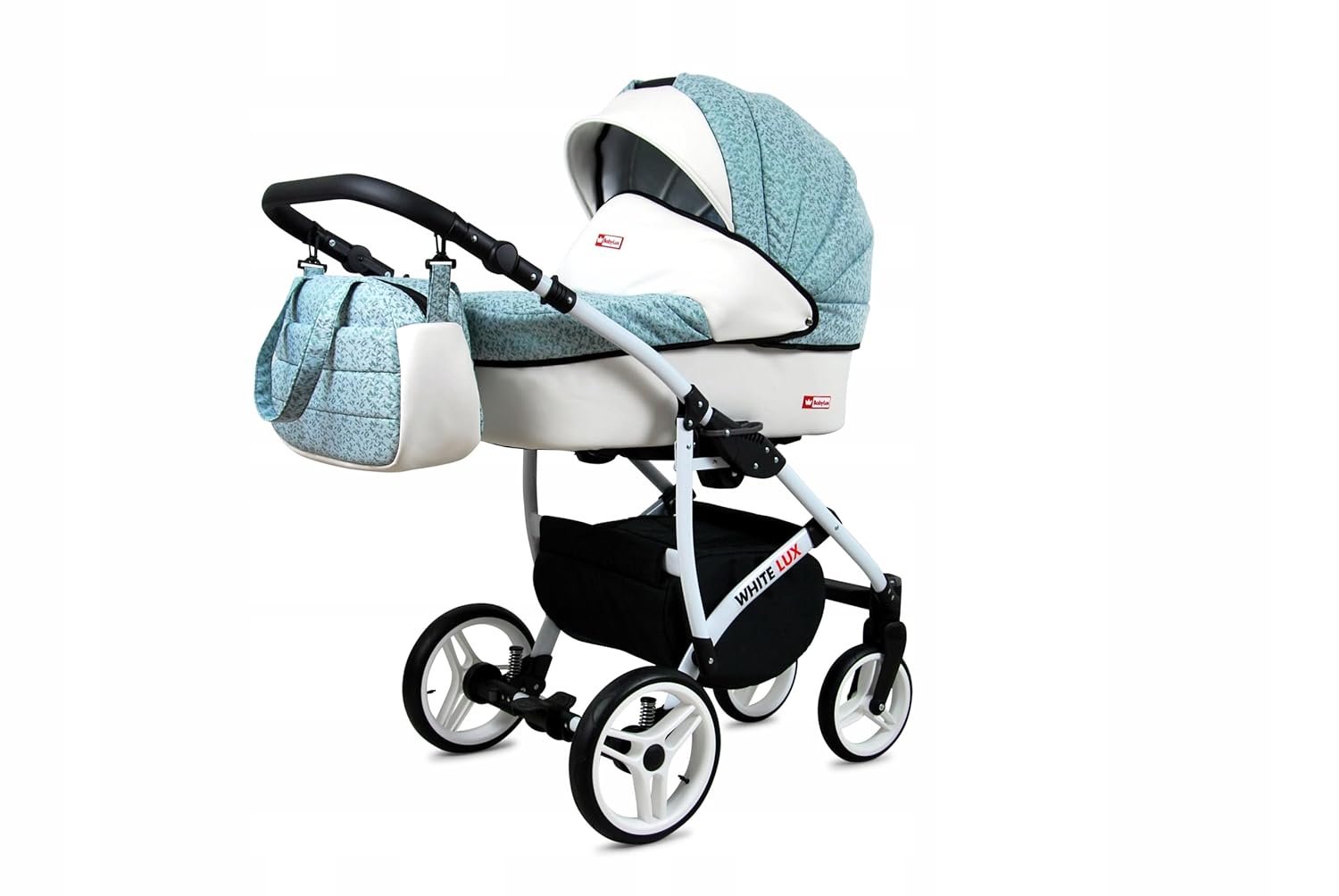 BabyLux® Passeggino Bambimo Set 3 in 1 - White Lux - include Navicella, Seduta Passeggino, Seggiolino Auto Ovetto - Seggiolino Auto - Set Passeggino - Passeggino Combinato con Borsa Fasciatoio, Parapioggia ecc.