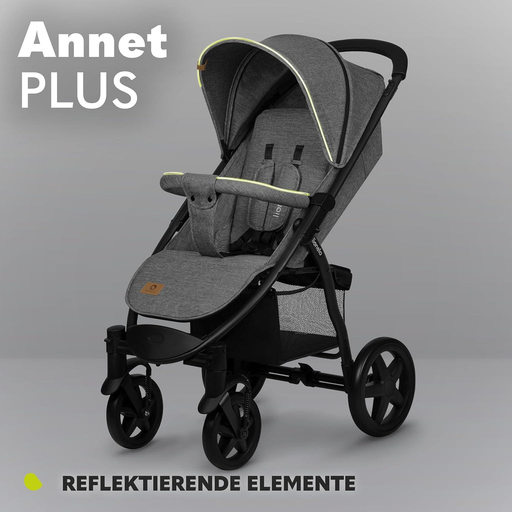 LIONELO Annet Buggy fino a 22 kg con funzione reclinabile, passeggino compatto richiudibile con accessori, ruote in schiuma EVA, zanzariera, coprigambe, portabevande, cestino (Golden Moments, Tour)