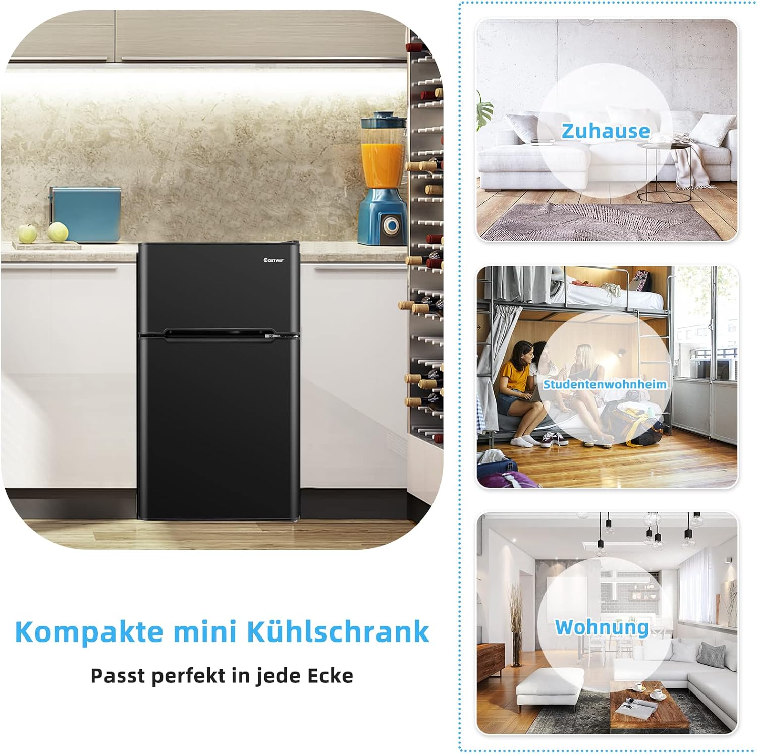 COSTWAY Frigorifero 90L con Congelatore 27L Combinato Frigo-Congelatore Verticale Congelatore Mini Frigo (bianco)
