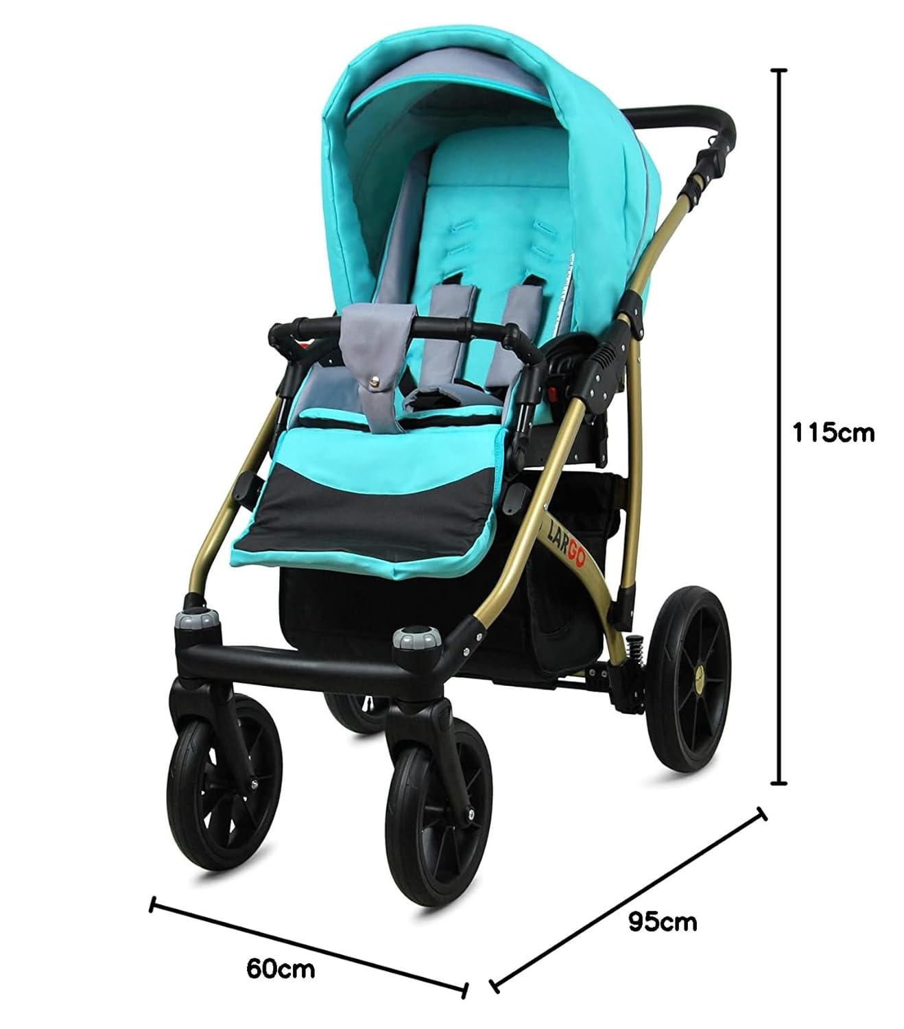 BabyLux Largo 2-in-1 Baby Kinderwagen Tief und Kinderwagen mit Zubehör Verstellbar und faltbar Aluminiumkonstruktion Wasserdicht Nicht abnehmbare Räder Brown Cream White Frame