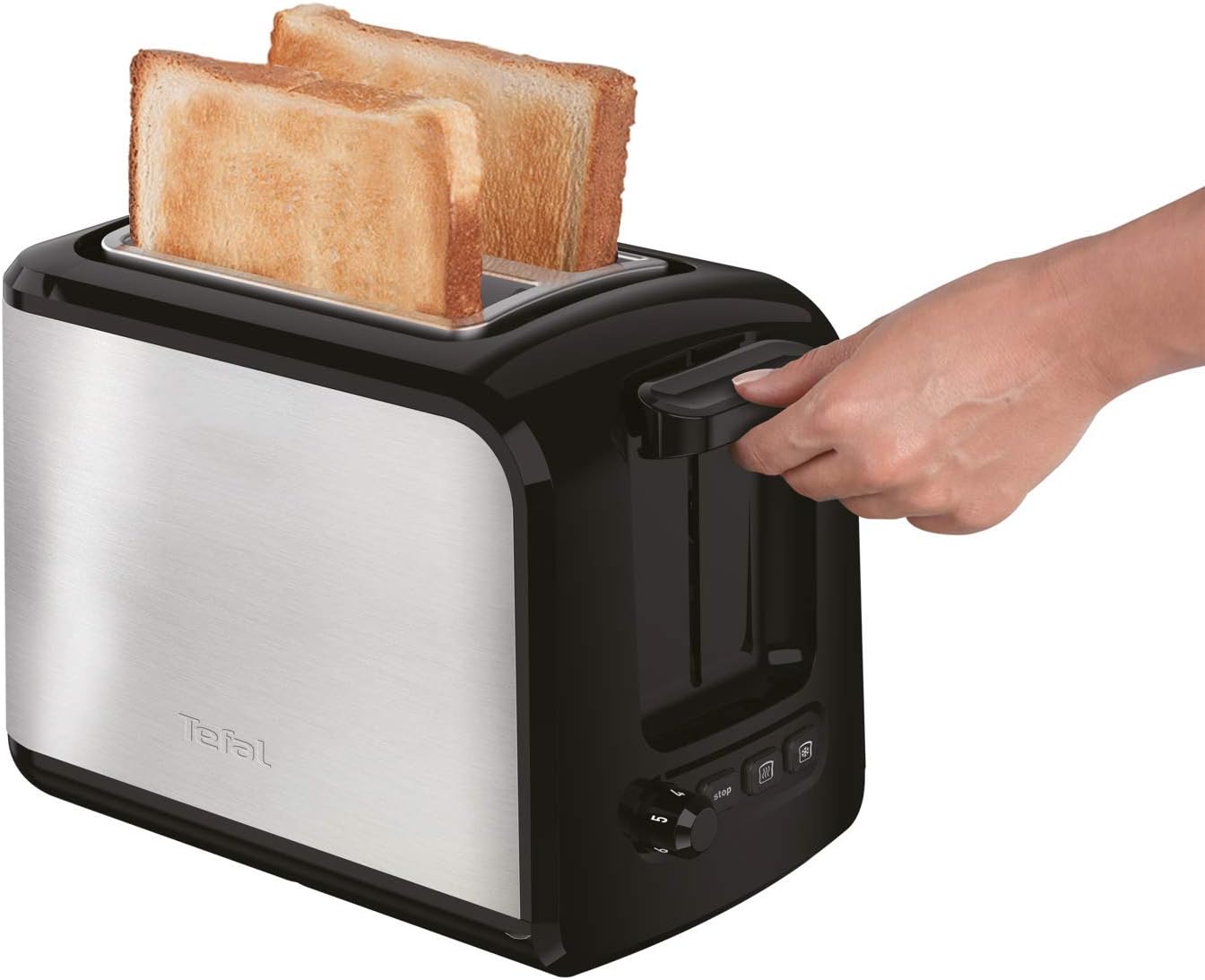 Tefal Express TT410D 2-Scheiben-Toaster, Schwarz, Edelstahl, 2 Scheiben, 850 W, 160 mm & Ultracompact Sandwichmaker SM1552 | für dreieckige Sandwichtoasts | 700W | 26.5 x 12 x 26 cm, Edelstahl/Schwarz