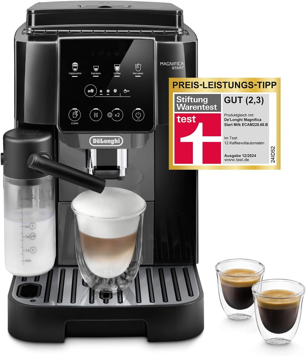 De'Longhi Magnifica Start ECAM222.60.BG, Macchina da Caffè Automatica con Sistema LatteCrema per Cappuccino Automatico, 4 Tasti di Selezione Diretta, Pannello di Controllo Soft-Touch, Funzione x2, 1450W, Nero/Grigio