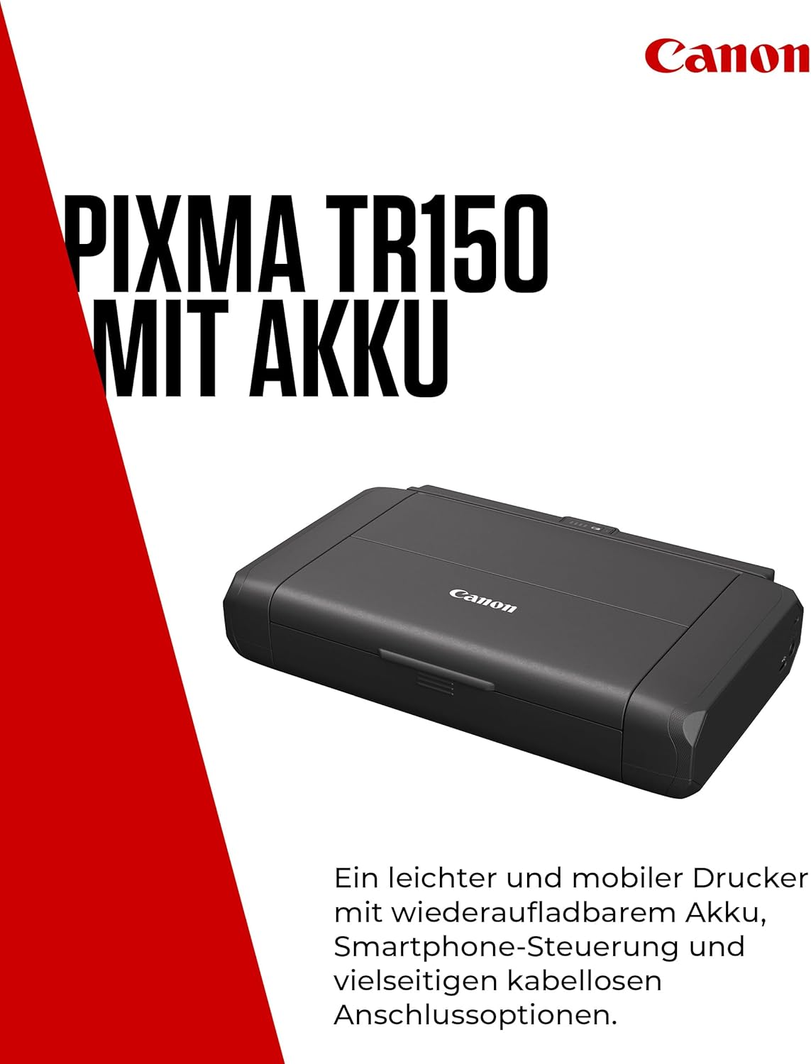 Canon PIXMA TR150 stampante portatile con batteria (Wi-Fi, cloud, AirPrint, 4.800 DPI x 1.200 DPI, USB 2.0 ad alta velocità tipo C, display OLED, stampante a getto d'inchiostro), nero