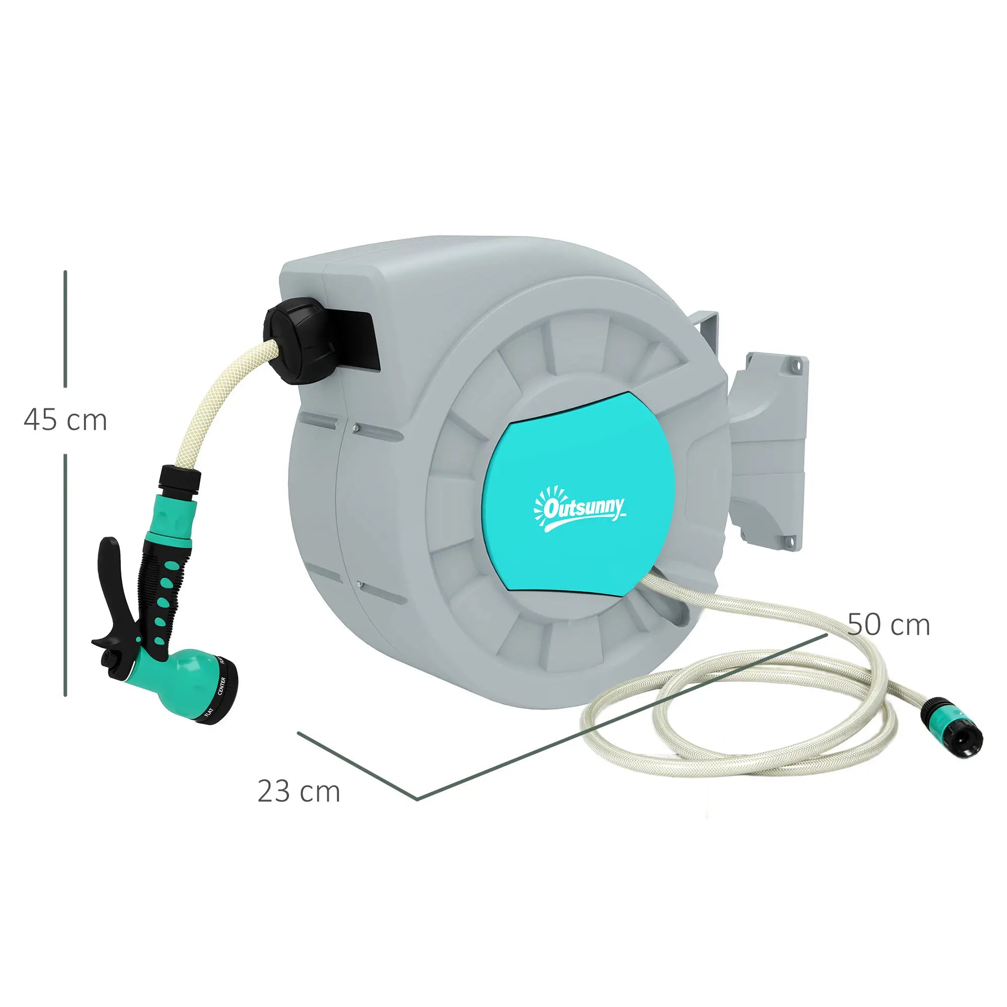 Avvolgitubo Outsunny con Tubo da Giardino 30m Automatico 7 Funzioni Spray