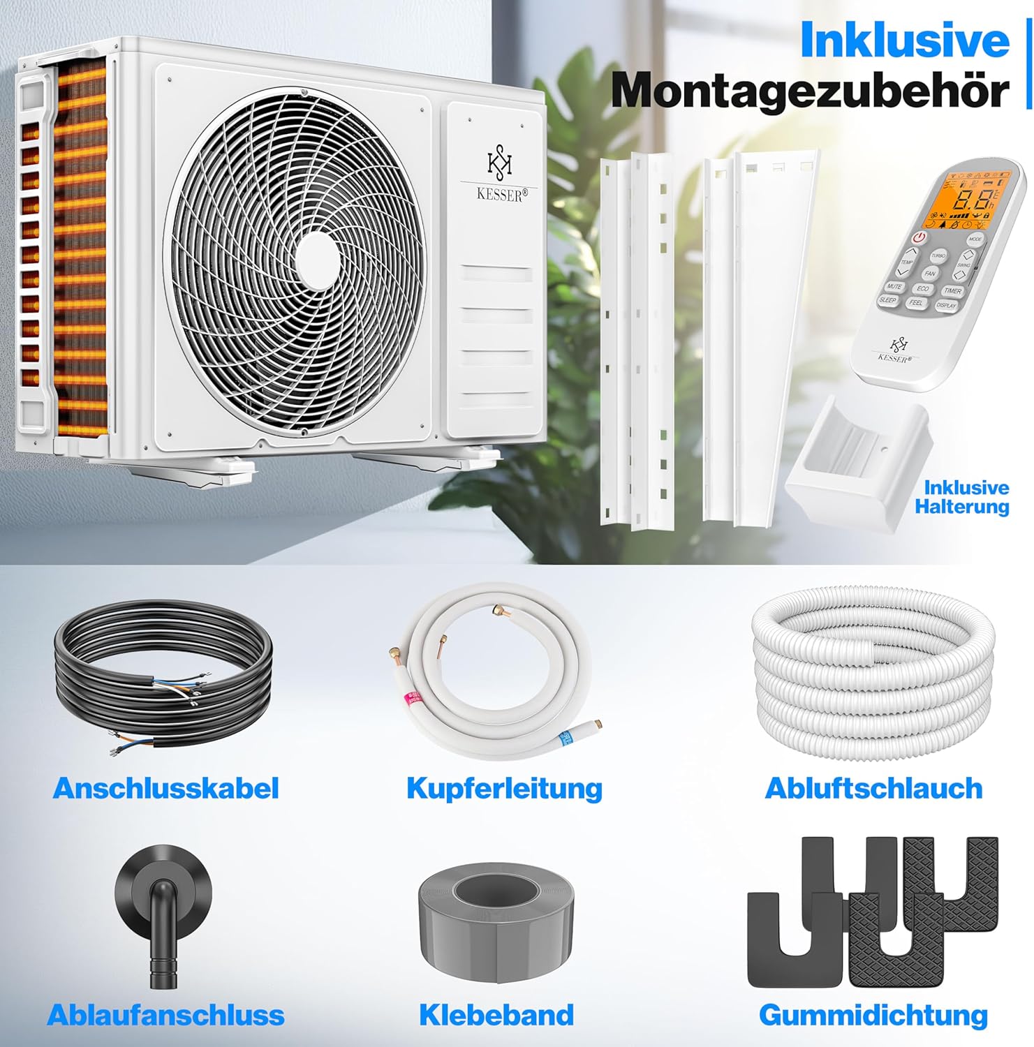 KESSER® Condizionatore Split - con funzione WiFi/App - Raffreddamento A++/Riscaldamento A+ - 9000 BTU/h (2.600 Watt) Refrigerante R32 - Telecomando, funzione timer - Kit di montaggio completo incluso