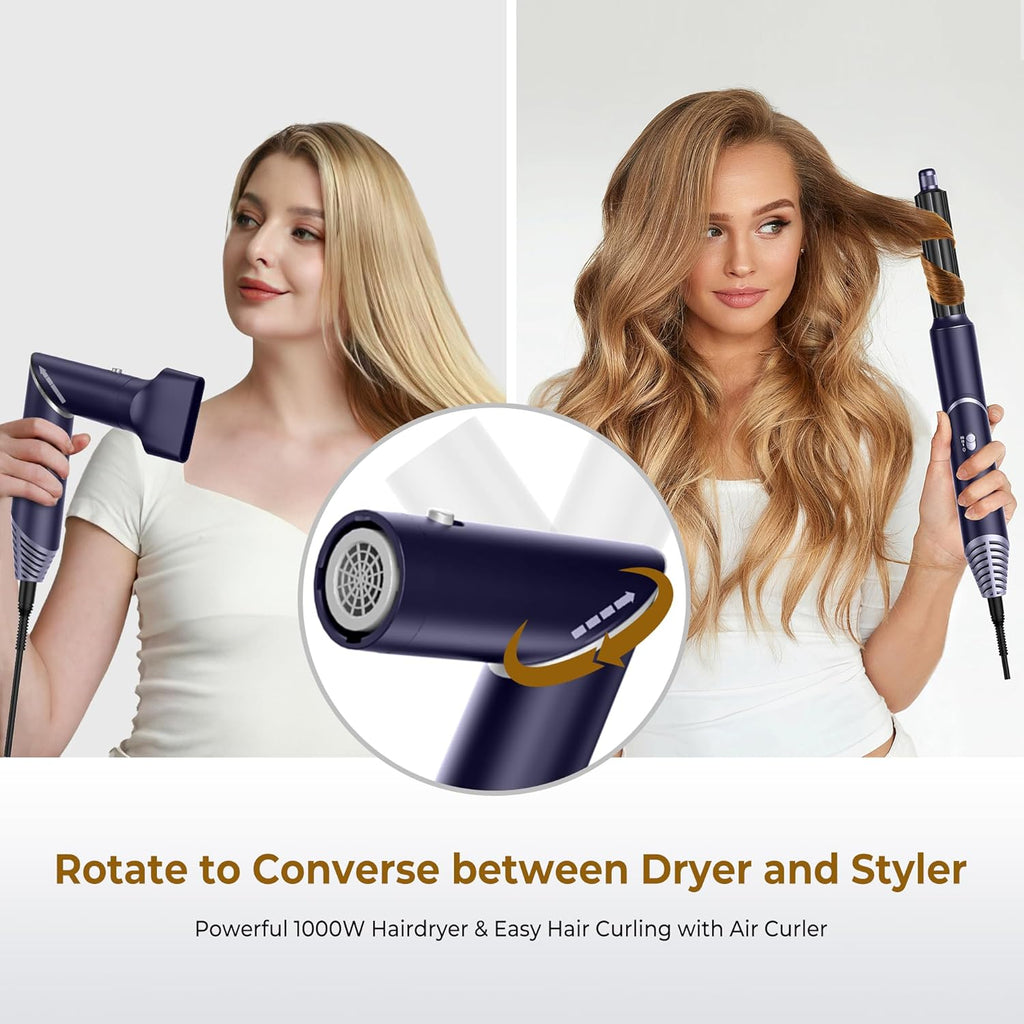 UKLISS 7 in 1 Pro Airstyler & Ionen Föhn [110,000RPM] High-speed Haartrockner Ionen Hair Dryer, mit Heißluft Lockenwickler Thermal Brush Haarglätterbürste Warmluftbürste Föhnbürste, 1200W/Blau
