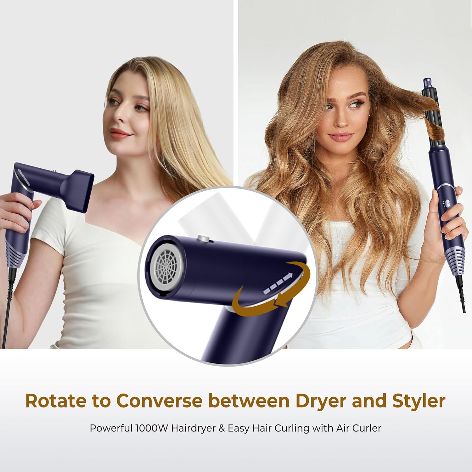 UKLISS 7 in 1 Pro Airstyler & Ionen Föhn [110,000RPM] High-speed Haartrockner Ionen Hair Dryer, mit Heißluft Lockenwickler Thermal Brush Haarglätterbürste Warmluftbürste Föhnbürste, 1200W/Blau