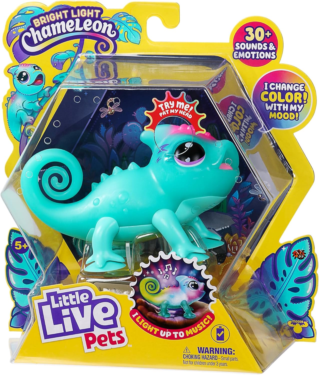 Little Live Pets Chamleon Sunny, leuchtendes, interaktives Chamleon mit Farbwechselfunktionen, über 30 Gerusche, viele Verschiedene Stimmungen, wiederholt Worte, mit Takterkennung., 26364