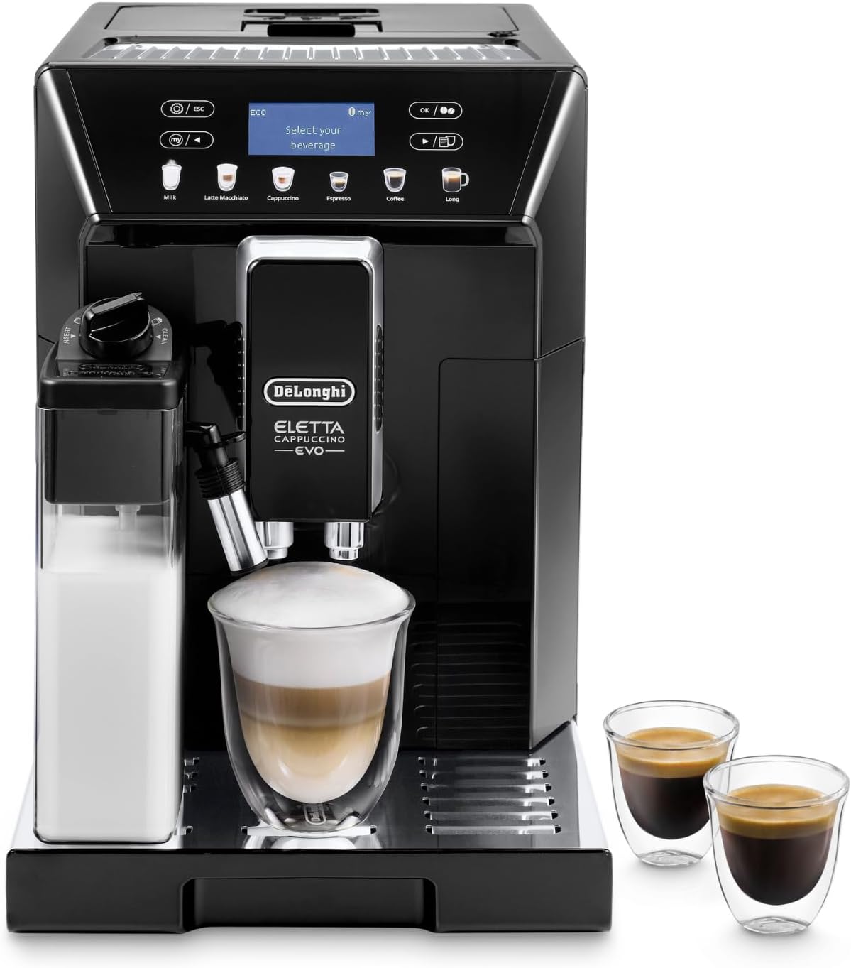 De'Longhi Eletta Evo ECAM 46.860.B Macchina automatica per caffè con sistema LatteCrema per il latte, cappuccino ed espresso con un solo tocco, display LCD e pulsanti a sfioramento, colore nero
