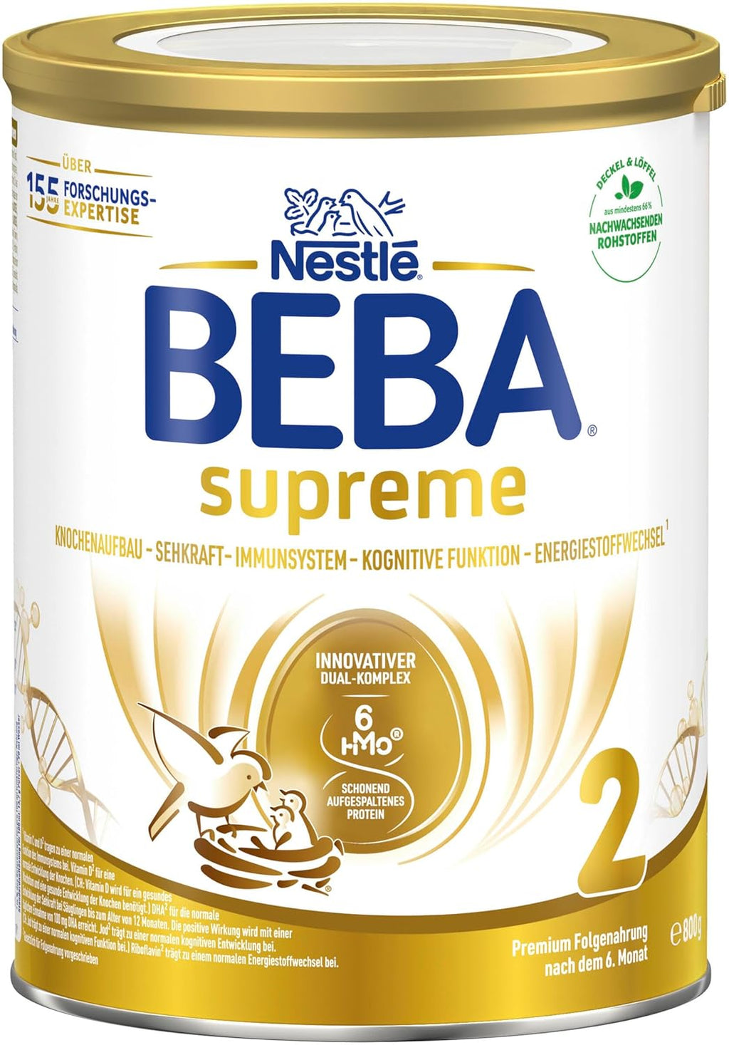 BEBA SUPREME 2 Folgemilch nach dem 6. Monat, Babynahrung mit 6 HMO Komplex, nur Laktose, ohne Palmöl, 6er Pack (12 x 800g)
