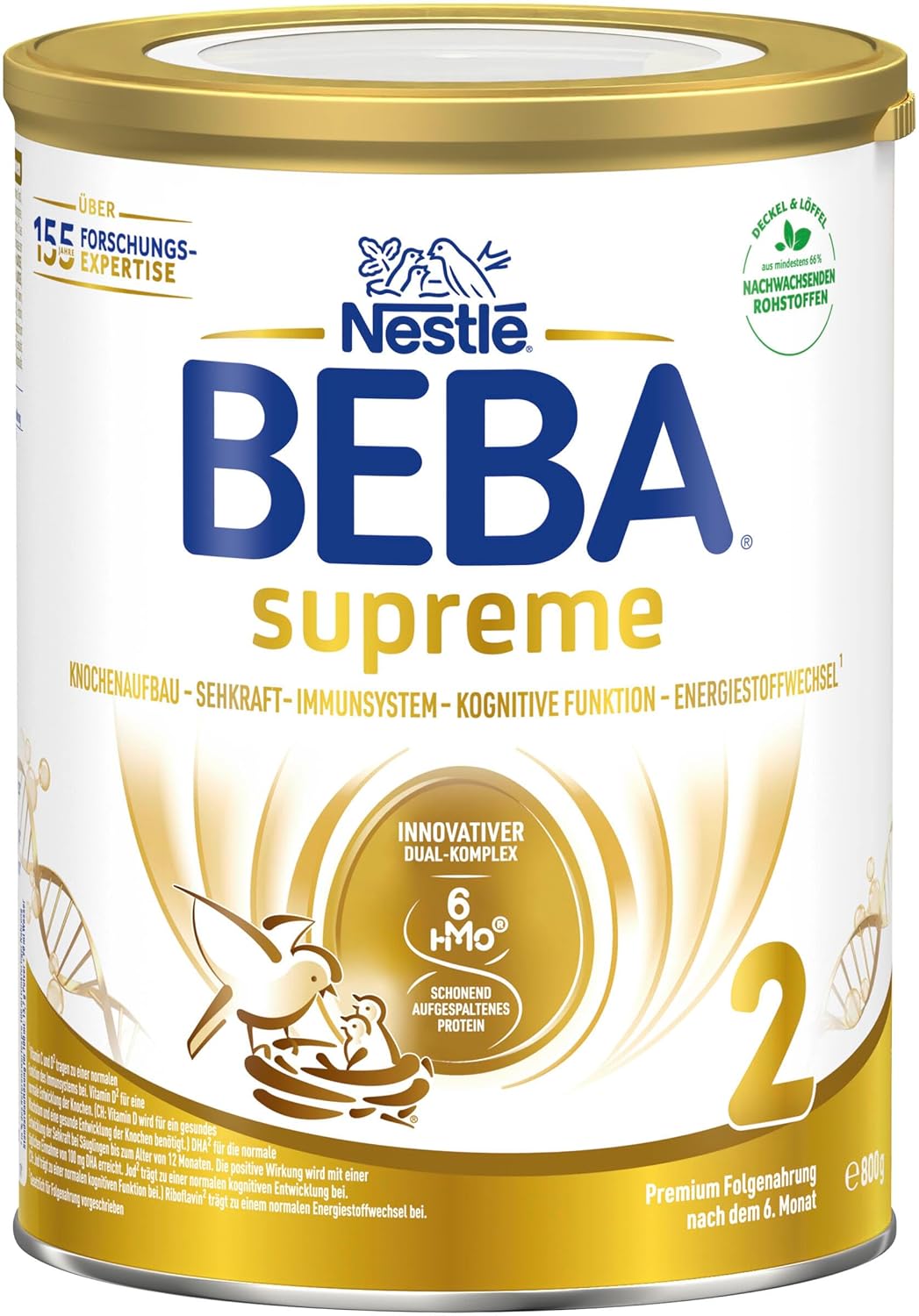 BEBA SUPREME 2 Folgemilch nach dem 6. Monat, Babynahrung mit 6 HMO Komplex, nur Laktose, ohne Palmöl, 6er Pack (12 x 800g)