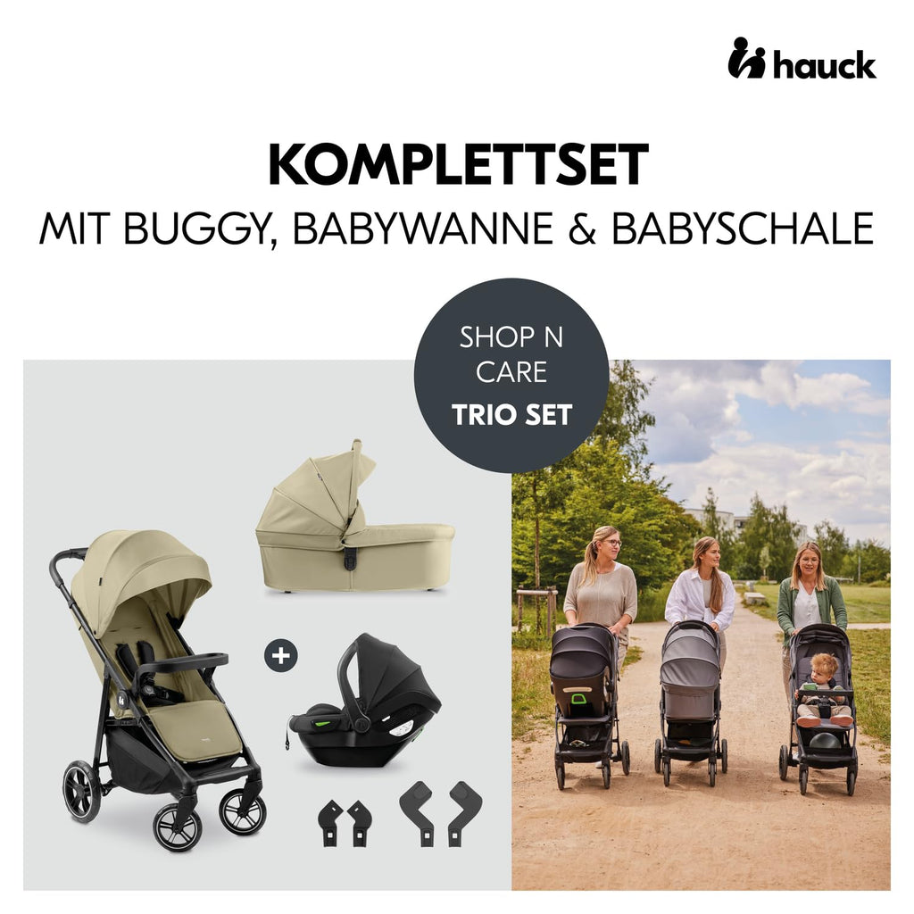 hauck Set Trio 3in1 Shop N Care con Passeggino, Navicella, Seggiolino Auto dalla nascita fino a 22 kg, Chiusura Compatta, Reclinabile, Portabicchieri & Vassoio, Protezione UV 50+ (Grey)