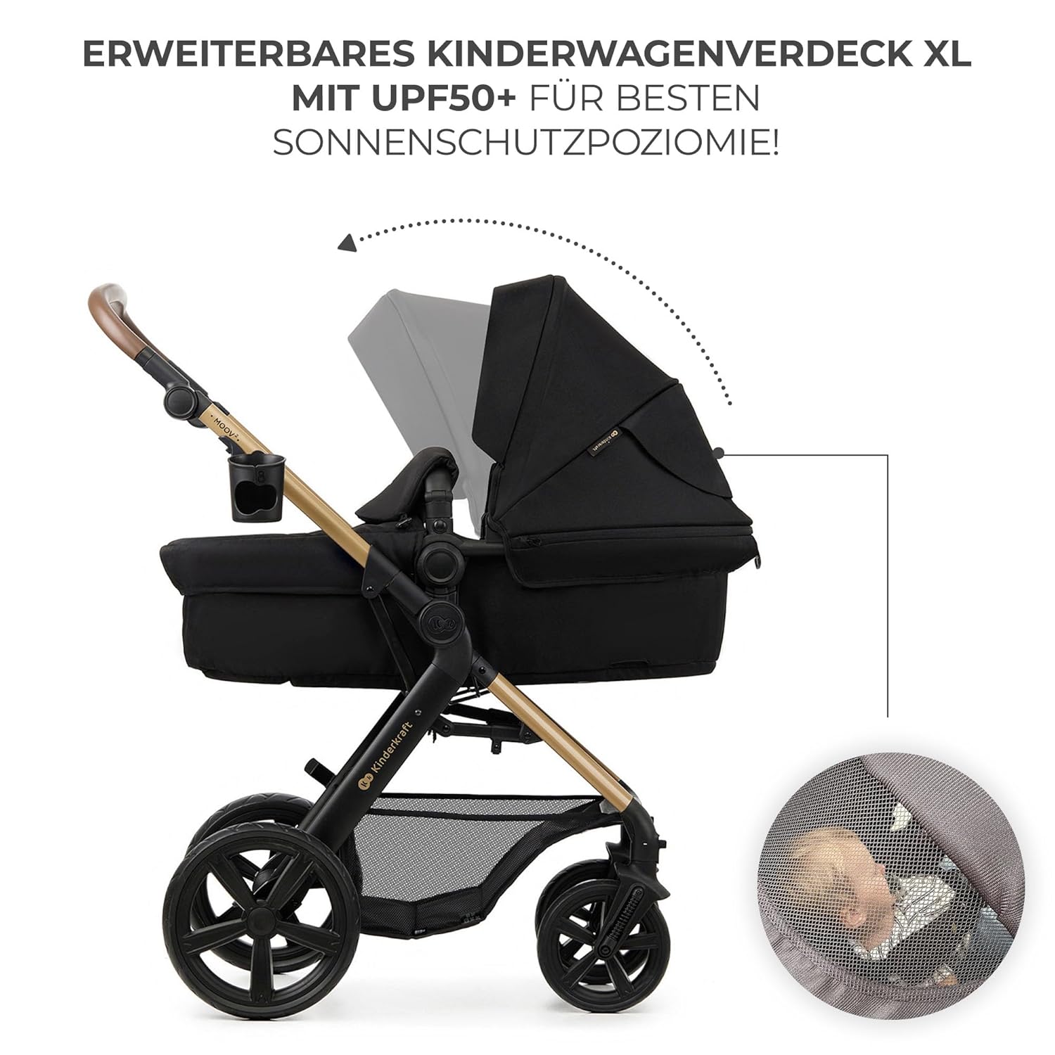 Kinderkraft MOOV2 AIR Passeggino 3 in 1 Set Passeggino fino a 26 kg con seggiolino auto I-SIZE 40-75 cm, funzione passeggino, schienale reclinabile, ampia capottina estensibile, ruote gonfiabili, nero