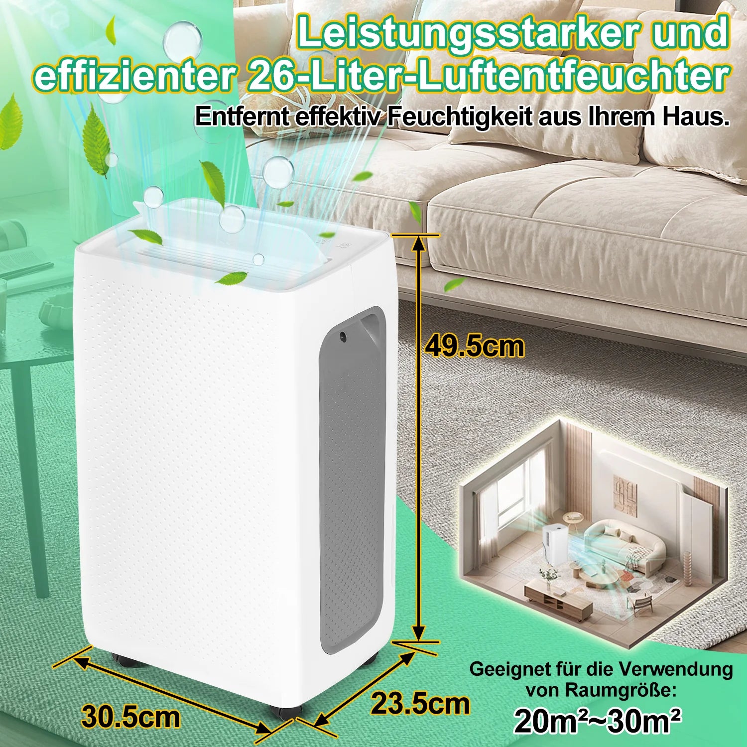Sonnewelt Luftentfeuchter 26L mit Timerfunktion, Wschetrockungsfunktion, Abtaufunktion