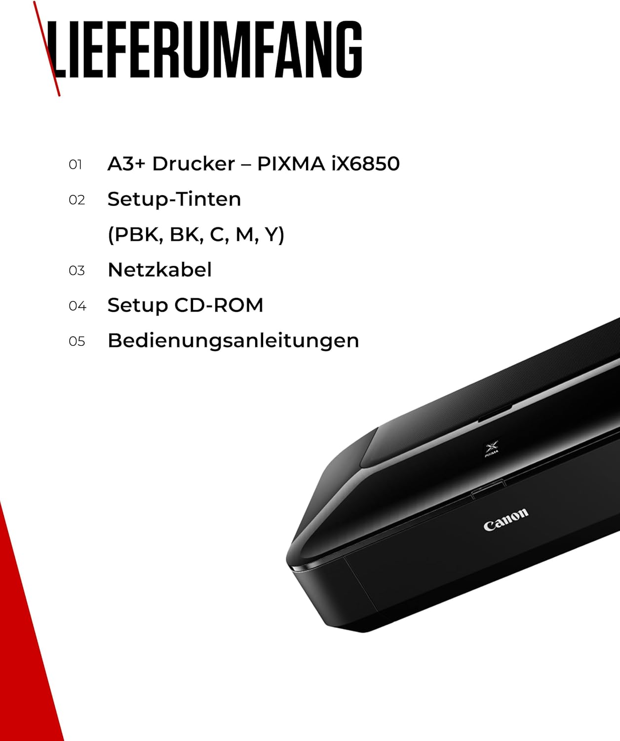 Canon PIXMA iX6850 Stampante Multifunzione a Getto d'Inchiostro a Colori A3+ (Stampante per Ufficio, Stampa Fotografica, Stampa Testo, 9.600 x 2.400 DPI, WiFi, WLAN, USB, 5 Inchiostri Separati, Stampa Diretta, App di Stampa) Nera