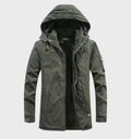 Thick men's cargo jacket with fleece lining and hood