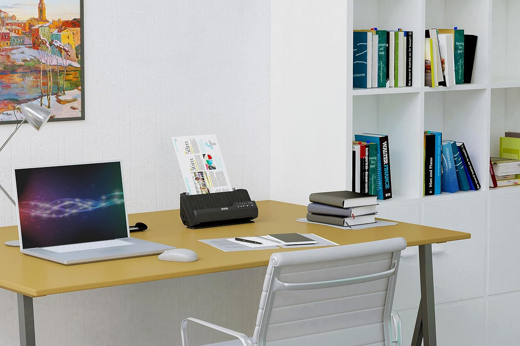 Scanner Wi-Fi Epson ES-C320W, scanner aziendale compatto A4 a basso consumo energetico, scanner a doppia alimentazione con gestione versatile dei supporti, nero