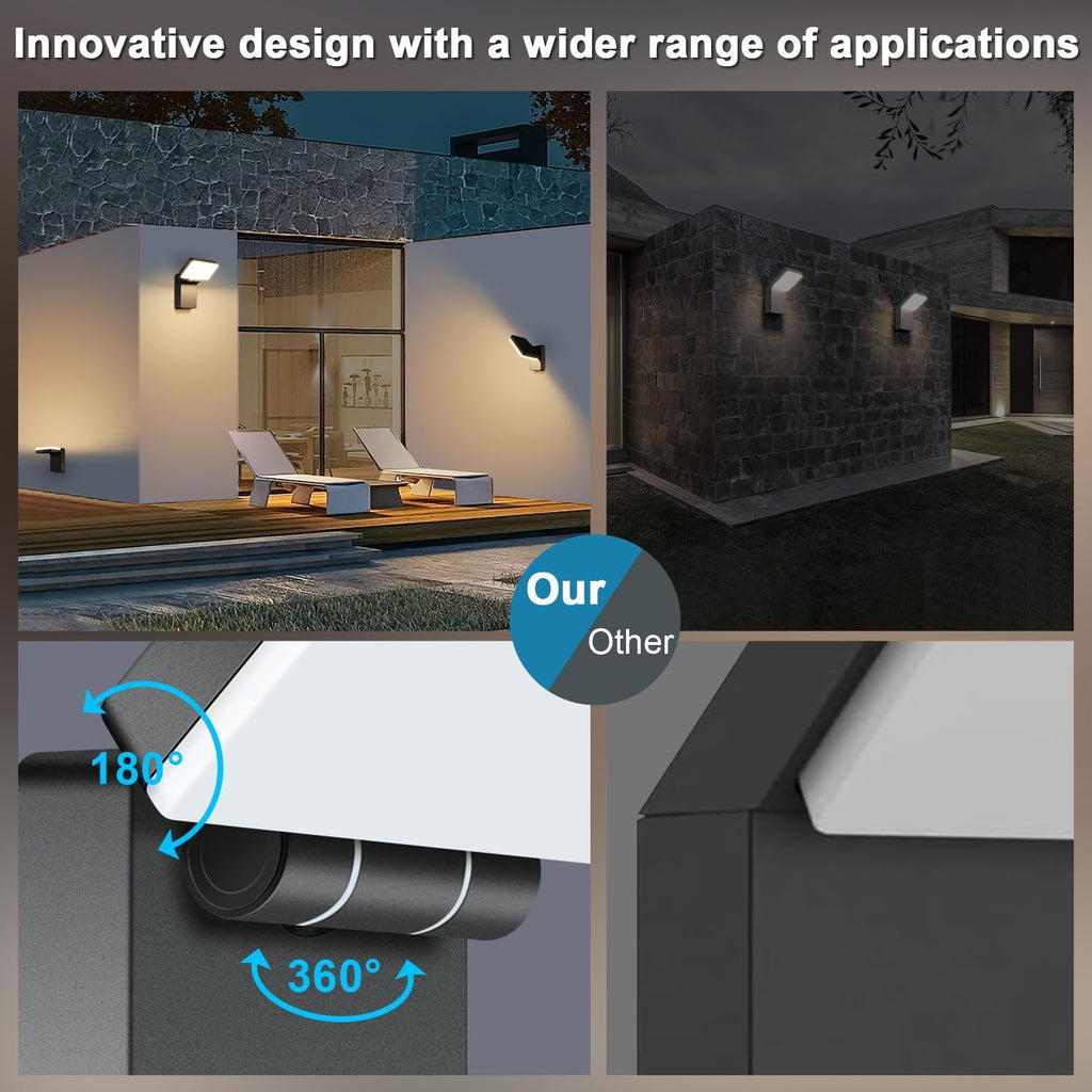 Kingwen 4 Pack 40W Wandleuchte Innen/Aussen 3000K Warmweiß Außenwandleuchte mit 360°Schwenkbar Panel LED Wandlampen Modern Außenlampe 3000LM LED Strahler Wasserdicht IP65 Wandleuchten Schwarz