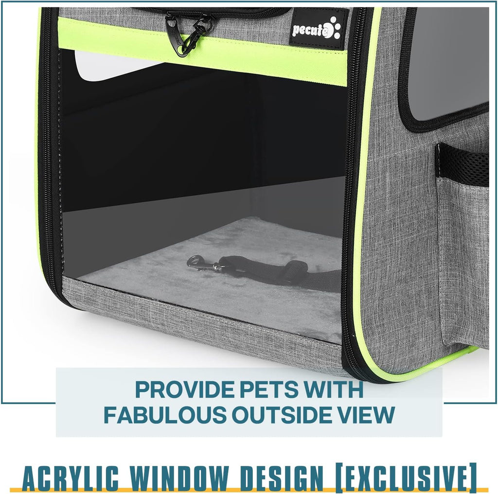 pecute Hunderucksack Erweiterbar, Faltbar Katzenrucksack Katzen mit Anti-offener Reiverschluss, Rucksack Hund mit Netz Fenster Grau XL, für Hunde Katzen Haustiere (40 * 33 * 49cm)