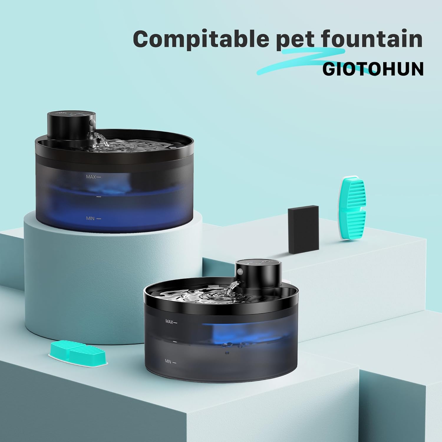Katzenbrunnen senza fili: Fontana d'acqua da 3,2 L per gatti - Con sensore di movimento - Batteria da 4200 mAh - Pompa silenziosa con LED - Filtrazione di alta qualità - Senza BPA