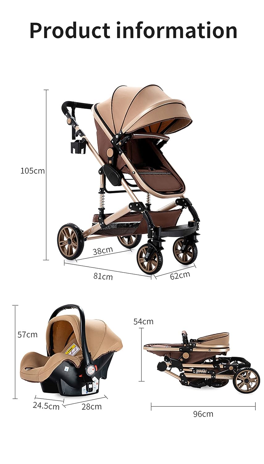 Sianldcone Passeggino 3 in 1, Set Passeggino con Tessuti di Alta Qualità, Sistemi di Viaggio con Spinta Reversibile, Passeggino Combinato a Vista Aperta Set Completo 3 in 1 (V9 Cachi)