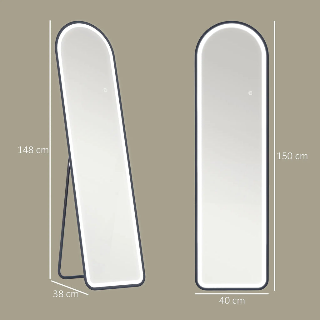 HOMCOM Specchio a Terra a LED Touch Specchio a Figura Intera 3-in-1 a Forma di Arco