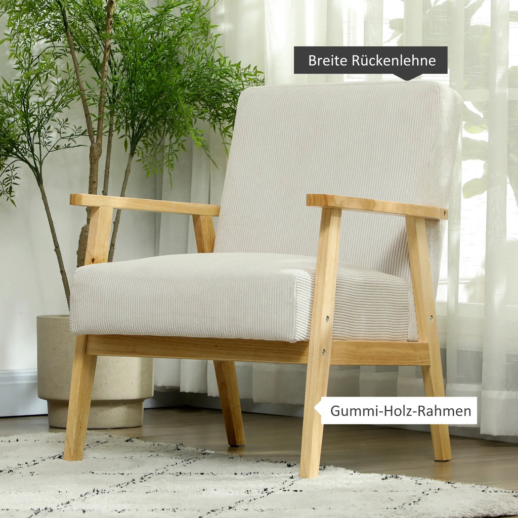 HOMCOM Polsterstuhl Wohnzimmer gemütlich Cordstoff cremeweiß