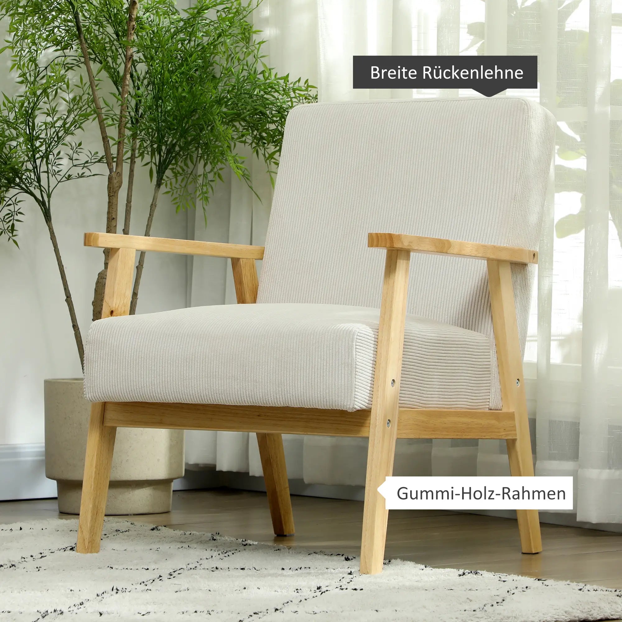 HOMCOM Polsterstuhl Wohnzimmer gemütlich Cordstoff cremeweiß
