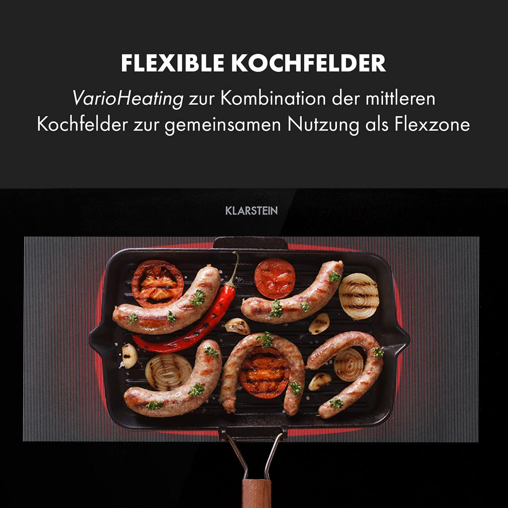 Klarstein Piano Cottura a Induzione, Piano Cottura in Vetroceramica, con 4 Piastre, Incasso con Display Touch, Display Digitale e Funzione Timer, Riscaldamento Veloce, 7000 Watt