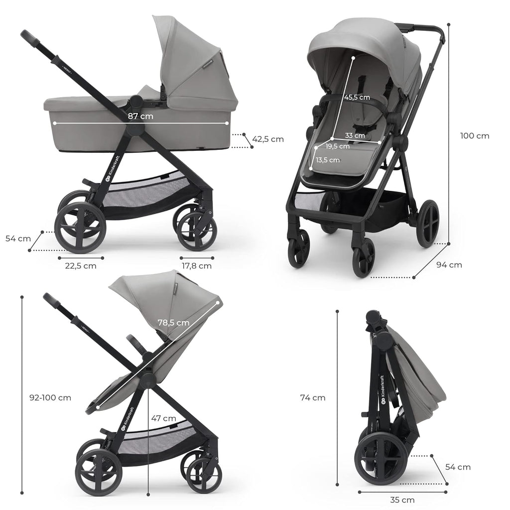 Kinderkraft NEWLY Kinderwagen 3 in 1, Komplettset bis 22 kg, Kindersitz I-Size 40-75 cm im set, Kombikinderwagen mit Fußsack, wasserfestes Verdeck mit UPF50+, Zusammenklappen, Liegeposition, Beige