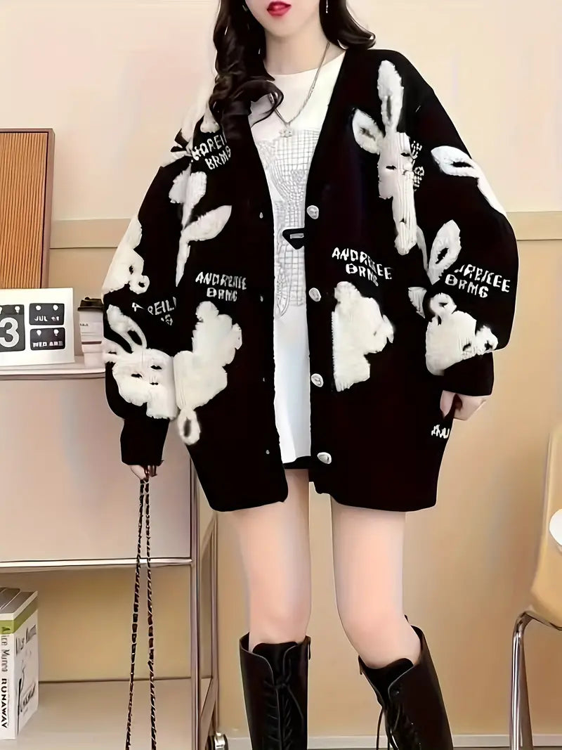 Audrey - Cardigan con coniglietti e lettere